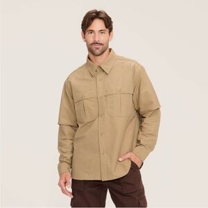 Men's Long Sleeve Collared Button-Down Fishing Shirt - Woolrich Khaki L